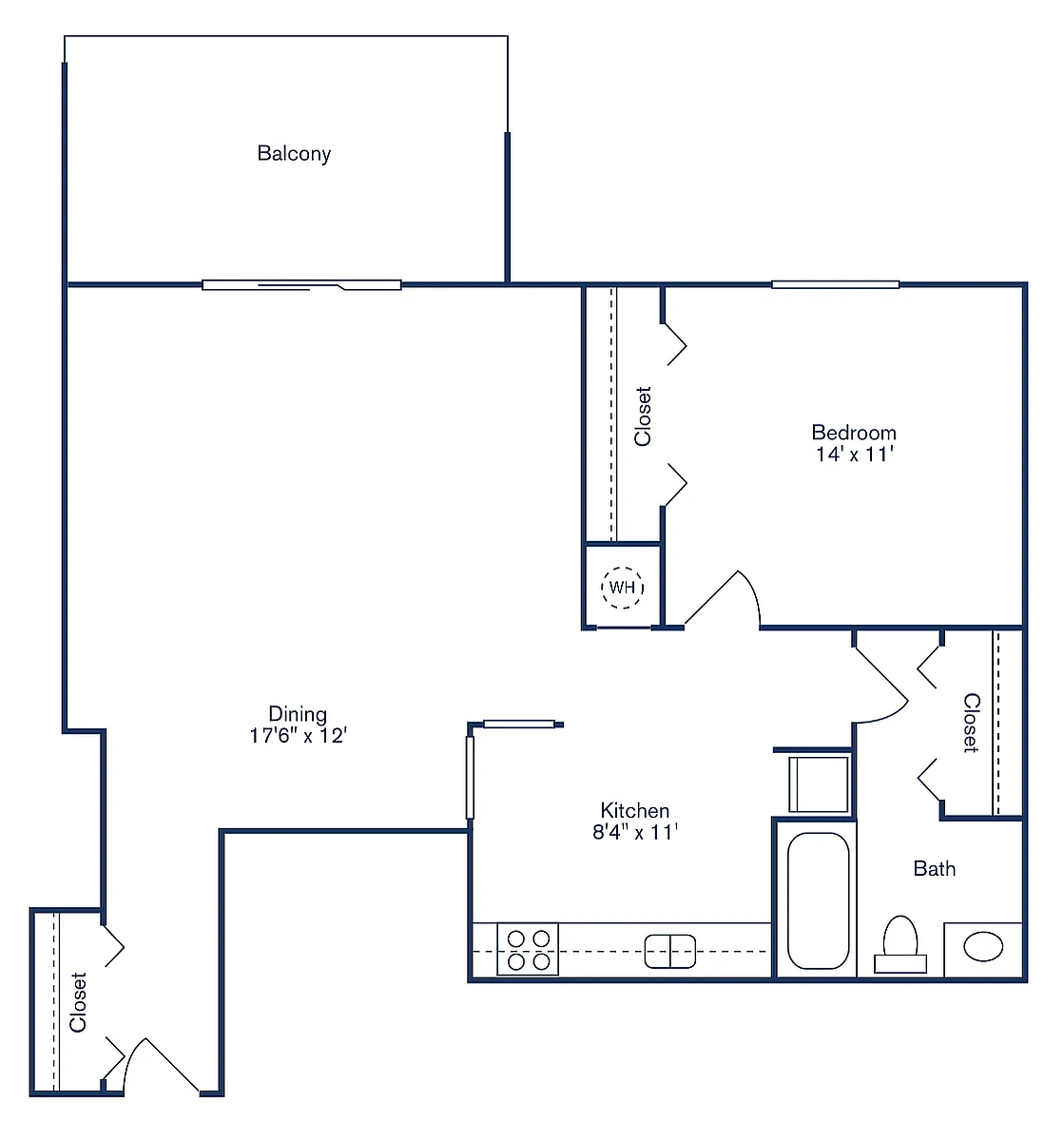 Floor plan 1 Bedroom, 1 Bath - Deluxe