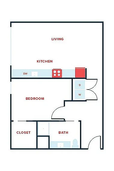 Floor plan 1 Bed, 1 Bath - Apt M
