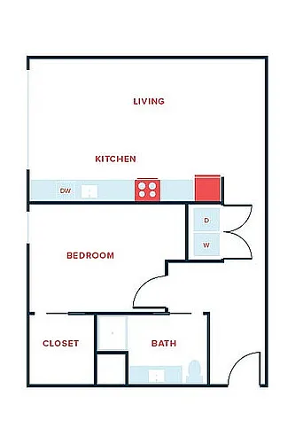 Floor plan 1 Bed, 1 Bath - Apt M