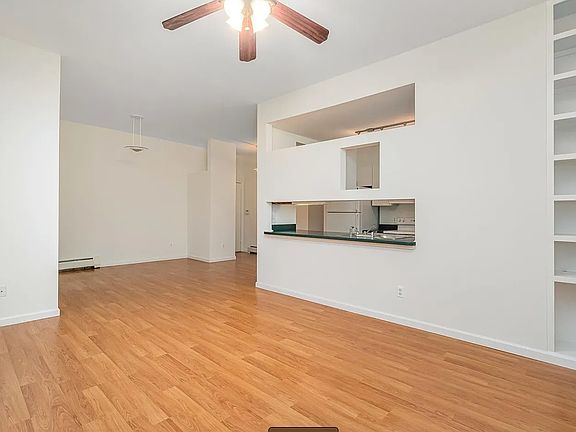 Looking out from the living room - built-in bookshelves and plenty of space!