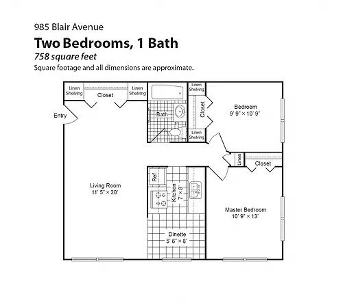 Floor plan Renovated 2 Bedroom 1 Bath