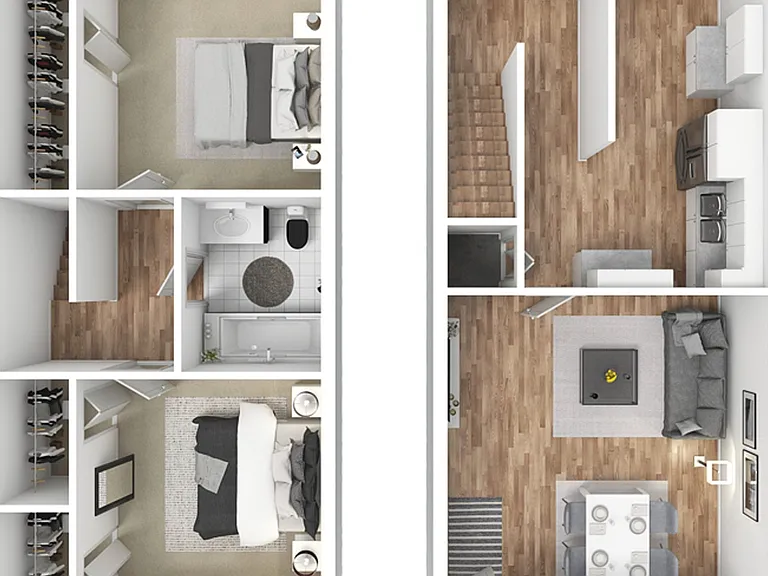 Explore the elegant duplex layout designed for contemporary living. Explore the elegant duplex layout designed for contemporary living.