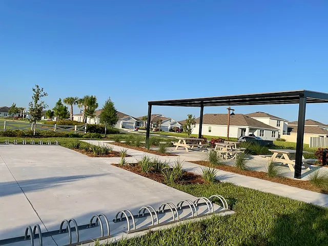school bus pick up area and bicycle rack