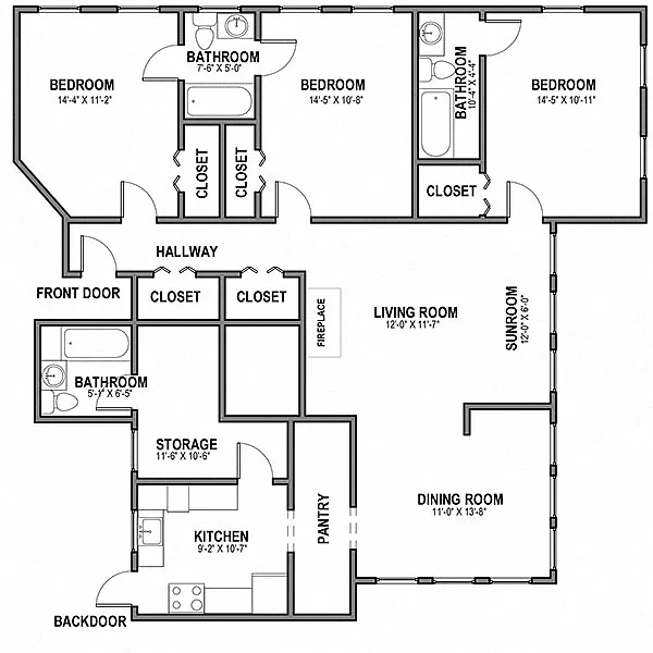 Floor plan 3 BR 2.5 Bath (1,2,3)
