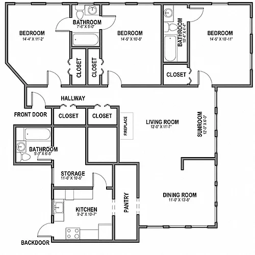 Floor plan 3 BR 2.5 Bath (1,2,3)