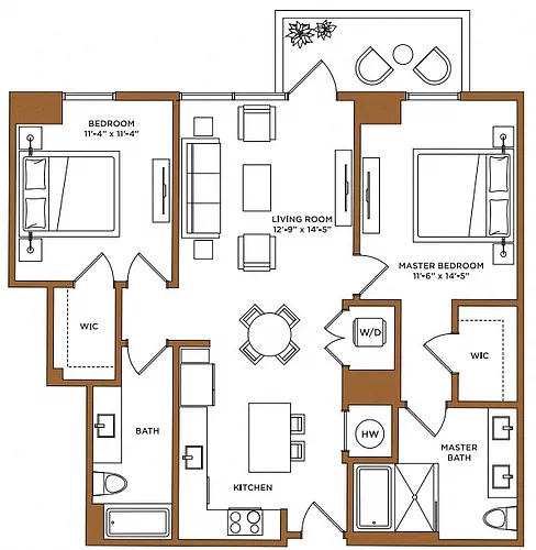 Floor plan 2 Bed/2 Bath-D