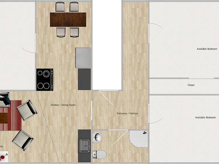 3BD/1BA Floor Plan