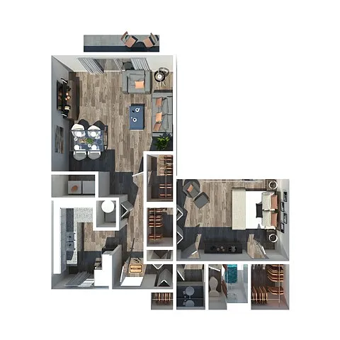 Floor plan The Huntley 1 Bedroom 1 Bath