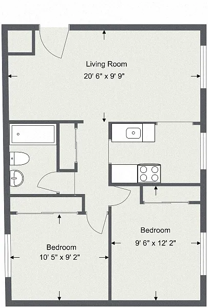 Floor plan 2 Bedroom 1 Bath-Talibrook Apt