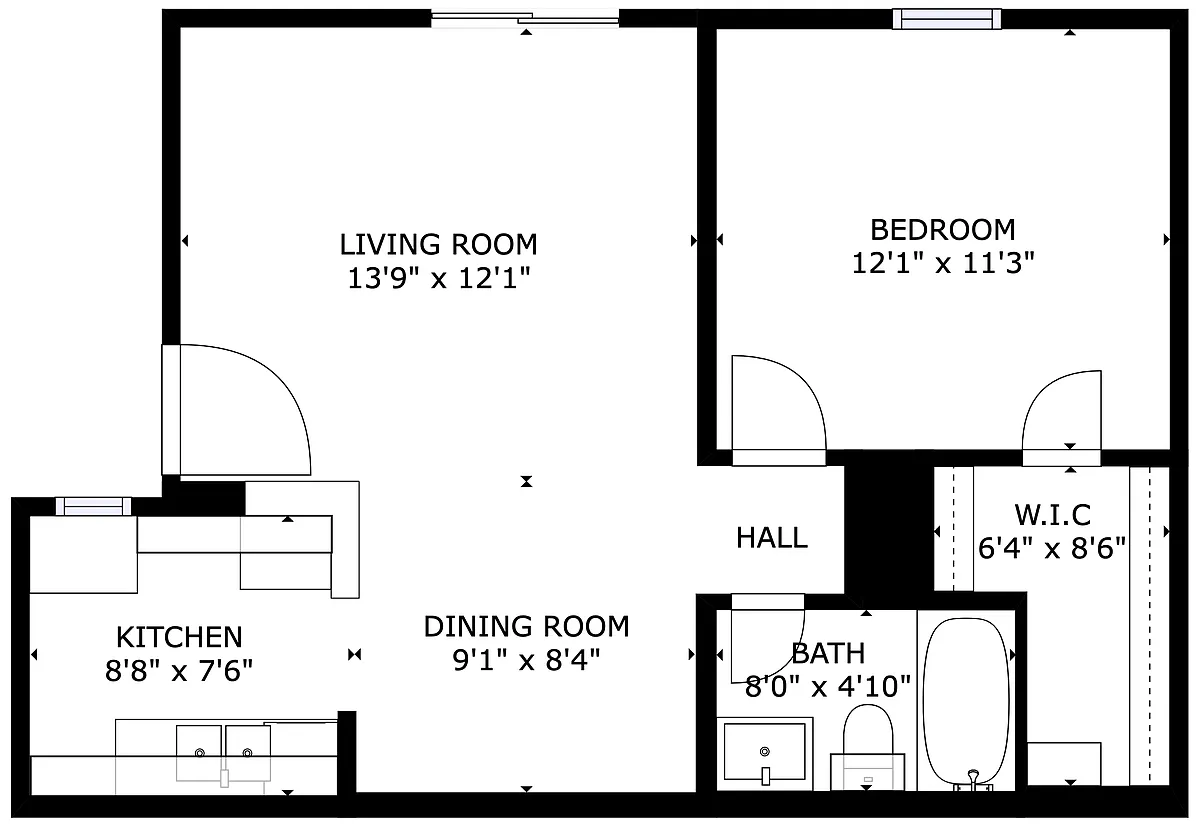 Floor plan 1 bedroom 1 bath