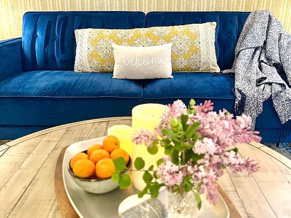 Fold out couch in the garden room.