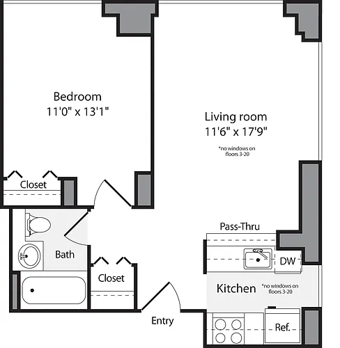 Floor plan 1 Bedroom C