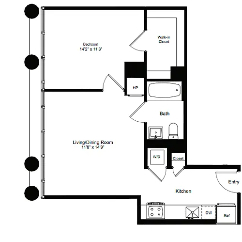 Floor plan One Bedroom L 3-12