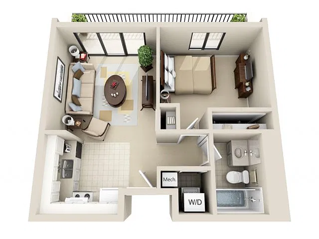 Floor plan 1 Bedroom Studio