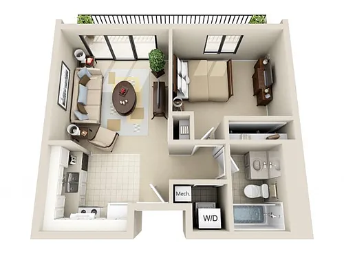 Floor plan 1 Bedroom Studio