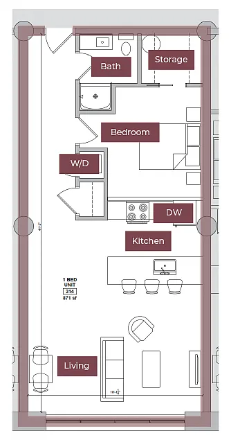 Floor plan 1BR Floor Plan G | Lofts South