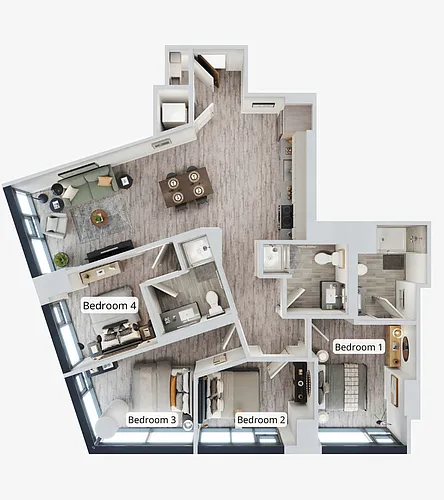 Floor plan D4 | leasing per bedroom