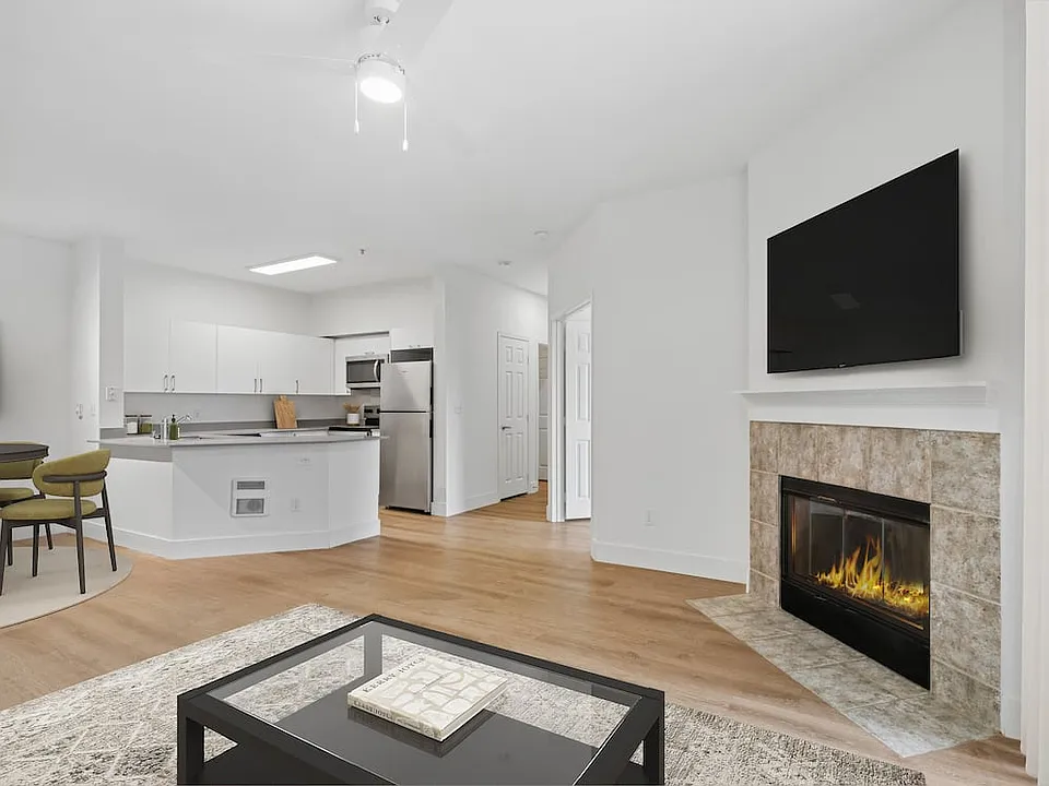 Renovated Package I kitchen and living room with hard surface flooring