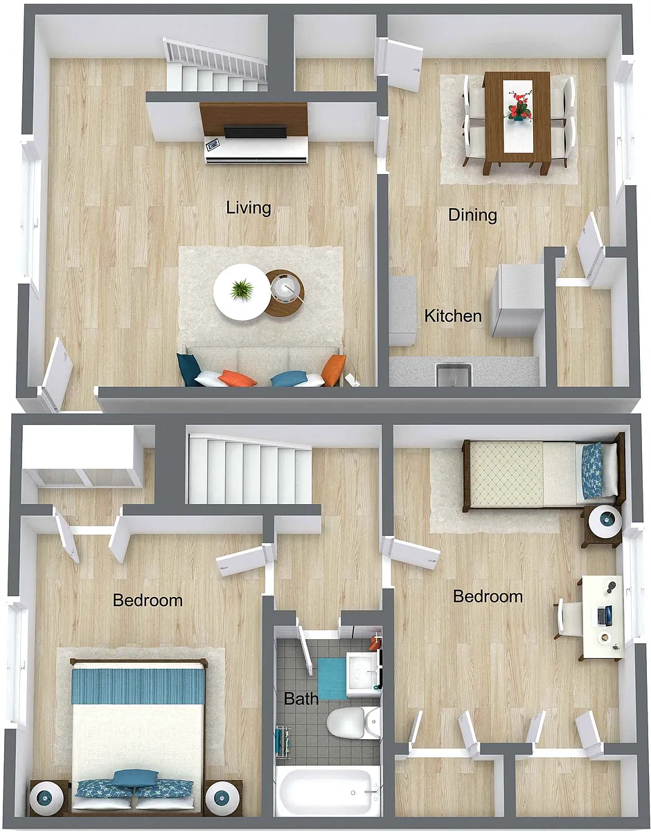 Floor plan Oak Townhouse - 2 bed/1 bath