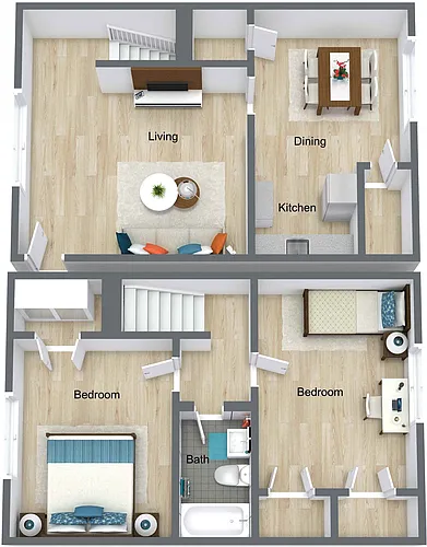 Floor plan Oak Townhouse - 2 bed/1 bath
