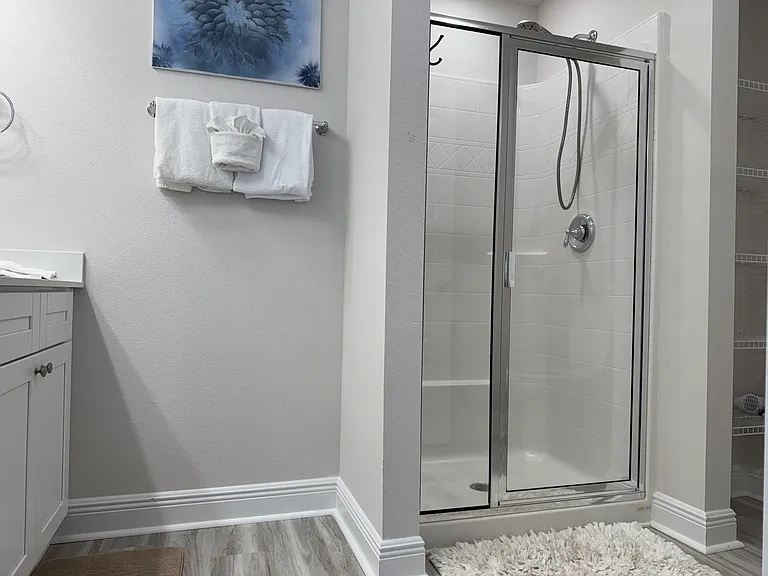 Master room, bathroom, walking shower