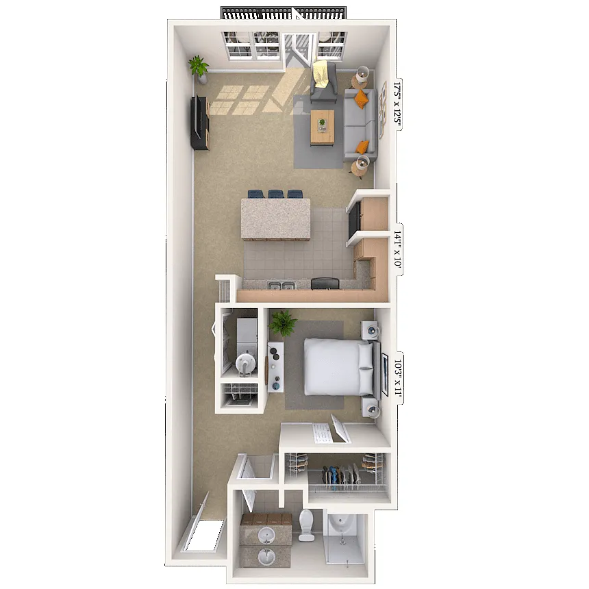 Floor plan Studio 0x1 709-1180 SF