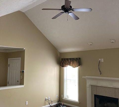 Great room with a fireplace