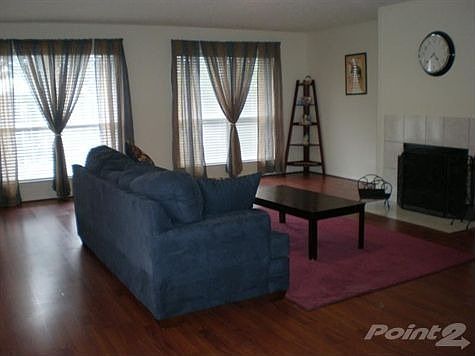 Den with fireplace, over looks backyard.