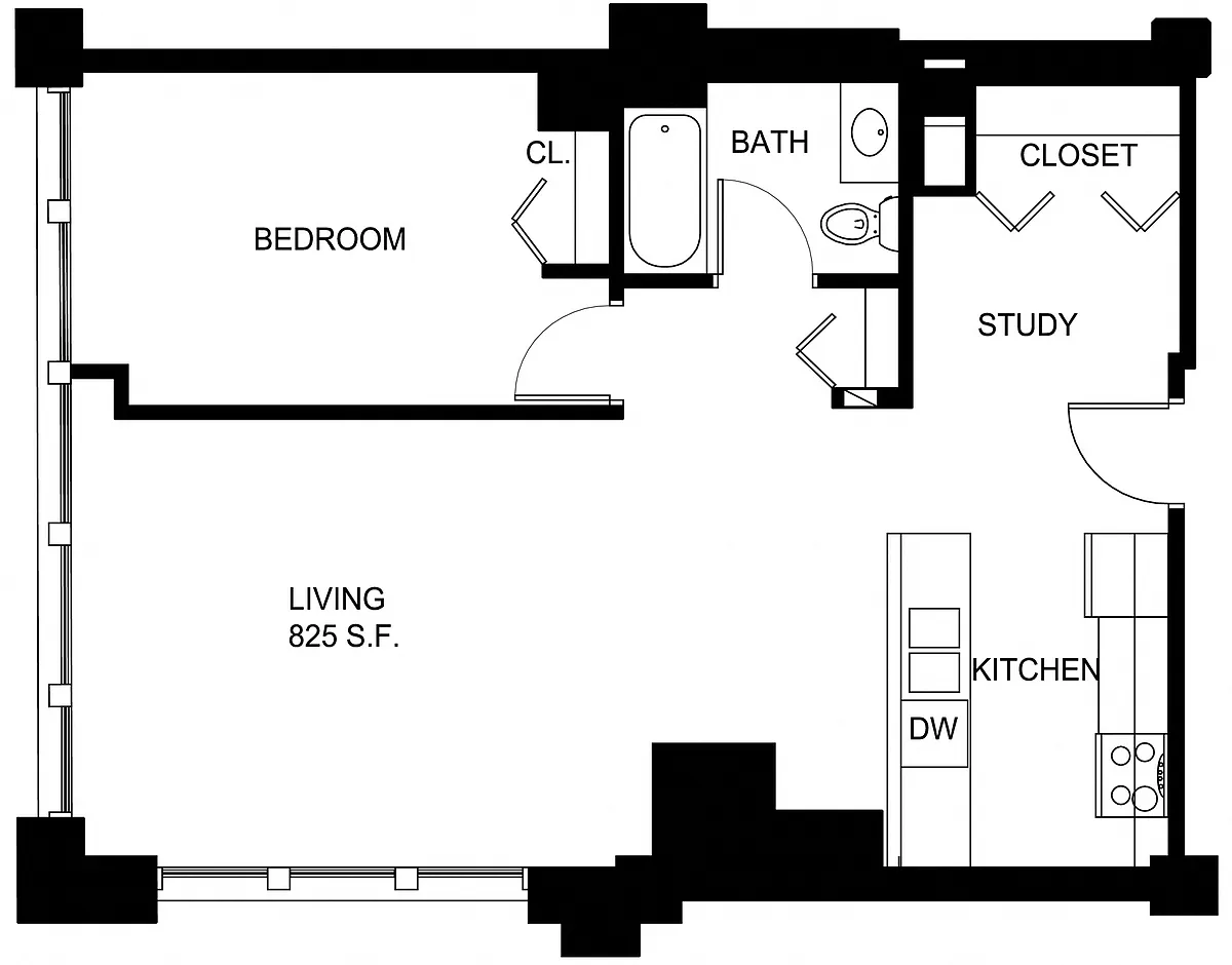 Floor plan 1 Bed/1 Bath Den-P AD1