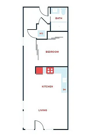 Floor plan Open 1 Bed, 1 Bath - Apt J