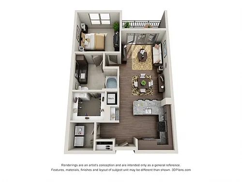 Floor plan One Bedroom One Bath - A4-1