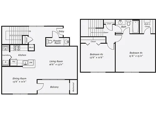 Floor plan 2 Bed/1.5 Bath-The Mickelson TH