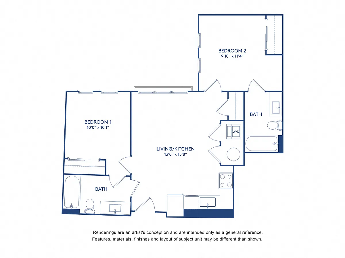 Floor plan 2 BR 2 BA (742 SF )