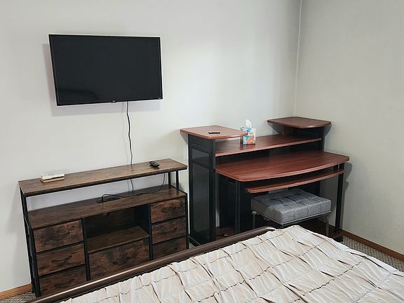 TV, Desk and Credenza