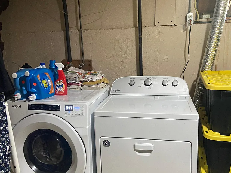 Basement Laundry with efficient home ant hot water gas heating.