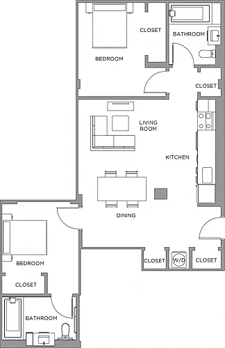 Floor plan 2 Bed/2 Bath-1100