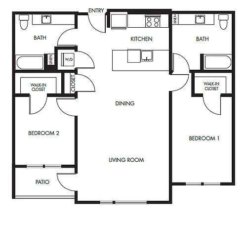 Floor plan 2 Bed 2 Bath Podium - 1165