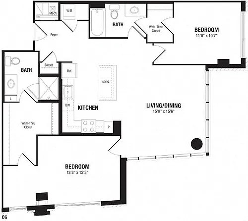 Floor plan 2 Bedroom, 2 Bath 1132 SF C6