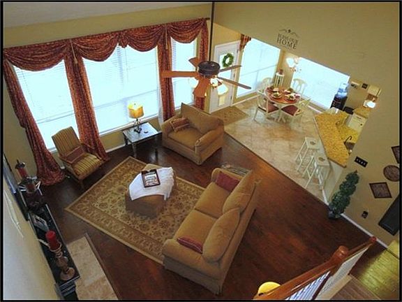Family room view from upstairs showing the size of the den.