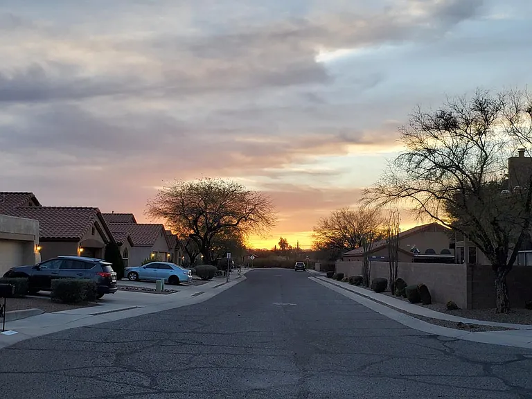 Sunset on a quiet neighborhood