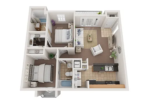 Floor plan 2BR 2BA (1100 SF) Giardino