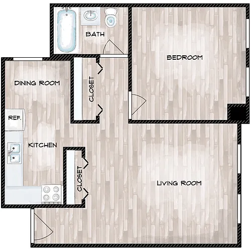 Floor plan 1 Bedroom 1 Bath