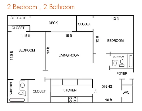 Floor plan 2 Bedroom 2 Bath