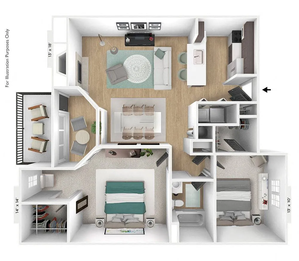 Floor plan The Capricorn 2 BR 1 BA