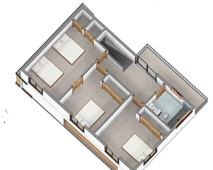 2nd floor above the garage: 3 bedrooms and bathroom #3