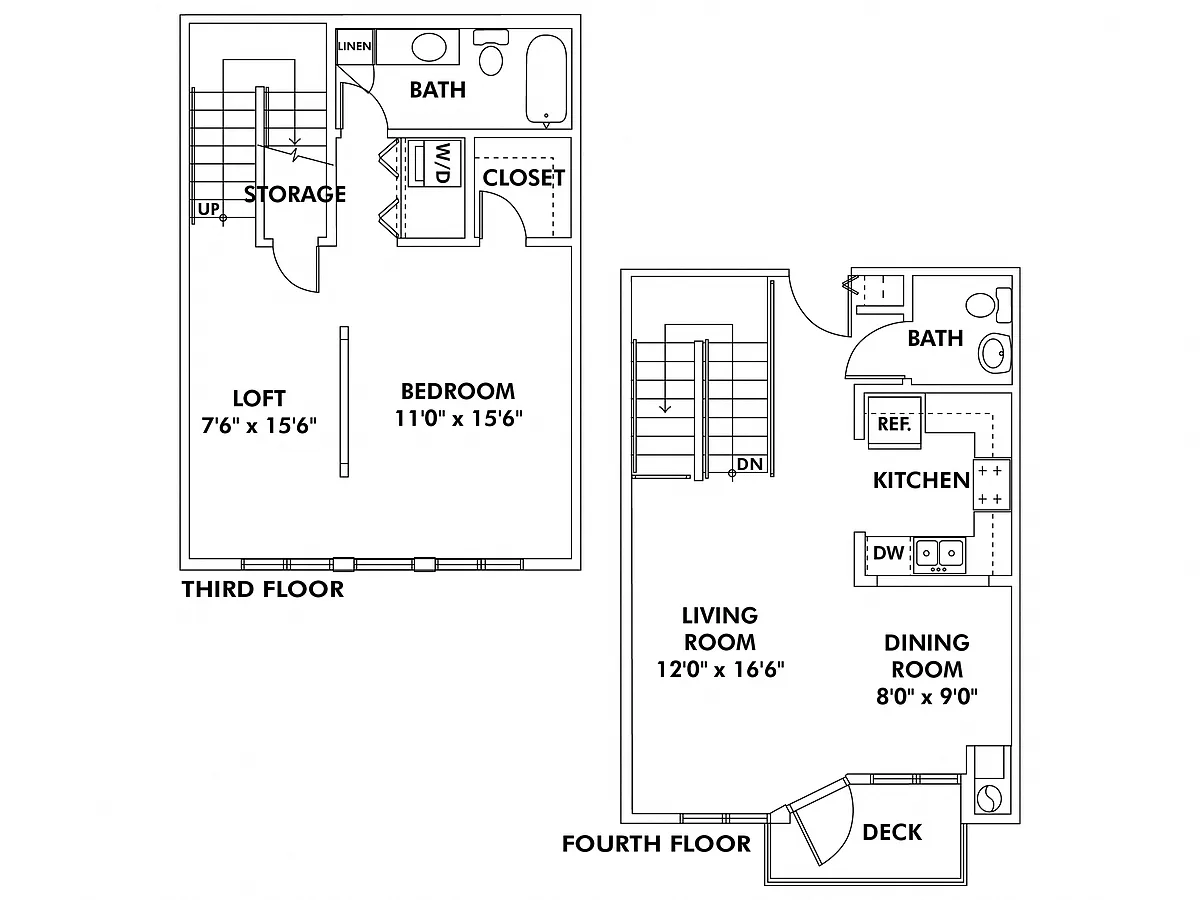 Floor plan A2 - 1 Bedroom - Loft Townhome