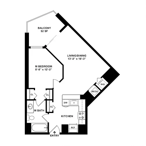 Floor plan 1 Bed/1 Bath-A01