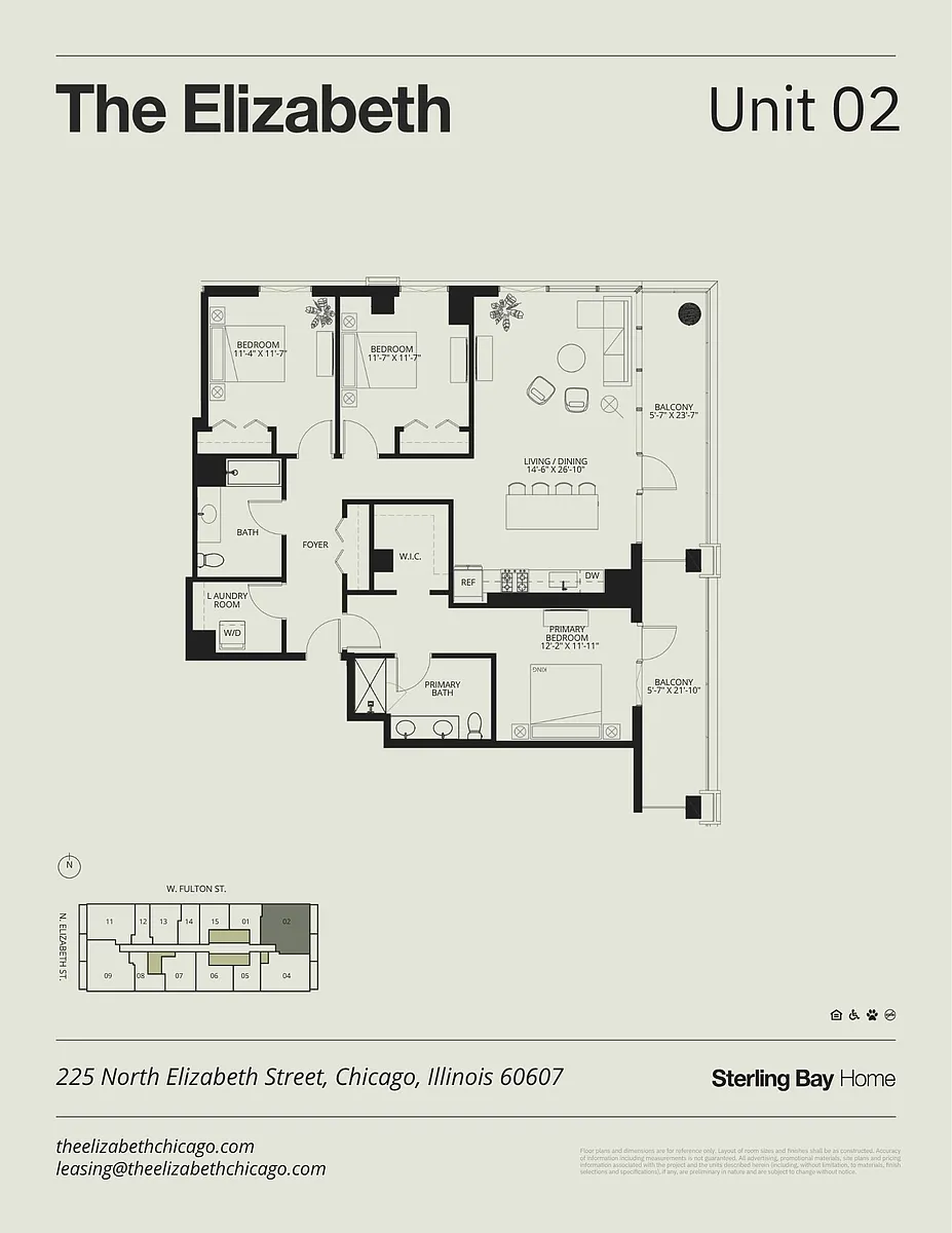 Floor plan 02 - 3Bed/2bath, Balcony