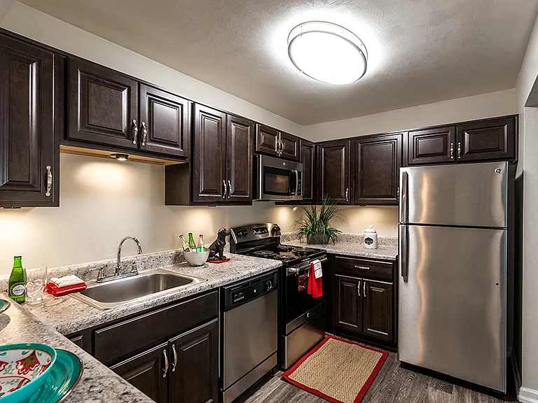 Renovated Kitchen with Stainless Steel Appliances at River Mews
