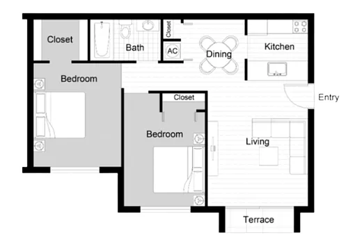 Floor plan 2 Bed 1 Bath